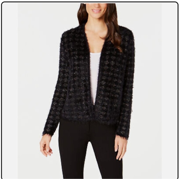 Alfani Black and Gold Fuzzy Open Front Sweater SZ M - Picture 1 of 7